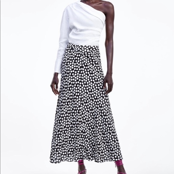 NWOT Zara Polka Dot Long Silk Maxi Skirt - Picture 6 of 16